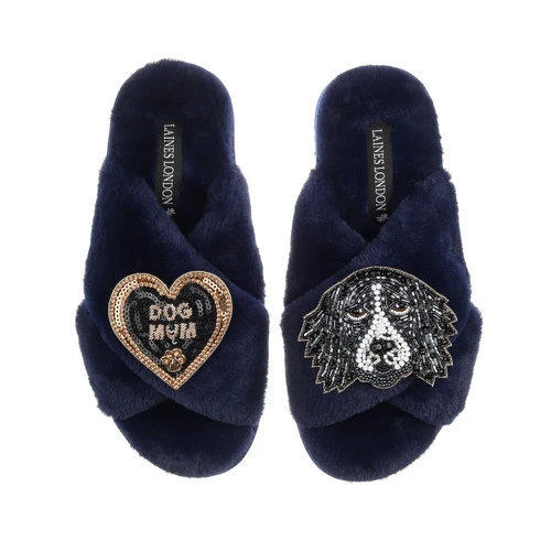 Classic Laines Slippers With Bentley The Black & White Spaniel & Dog Mum Brooch 3 Classic Laines Slippers With Bentley The Black & White Spaniel & Dog Mum Brooch - Image 3