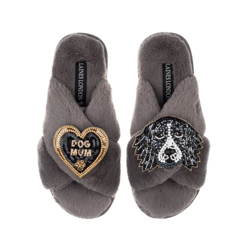Classic Laines Slippers With Bentley The Black & White Spaniel & Dog Mum Brooch 4 Classic Laines Slippers With Bentley The Black & White Spaniel & Dog Mum Brooch - Image 4