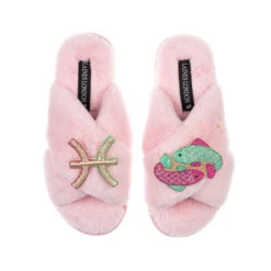 Classic Laines Slippers With Pisces Star Sign Brooches