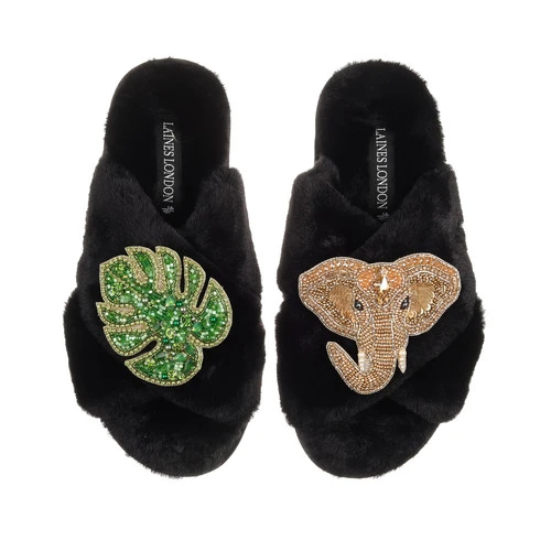Classic Laines Slippers With Palm Leaf & Gold Elephant Brooches 2 Classic Laines Slippers With Palm Leaf & Gold Elephant Brooches - Image 2