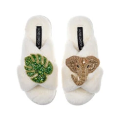 Classic Laines Slippers With Palm Leaf & Gold Elephant Brooches 9 Classic Laines Slippers With Palm Leaf & Gold Elephant Brooches -Laines London file 767