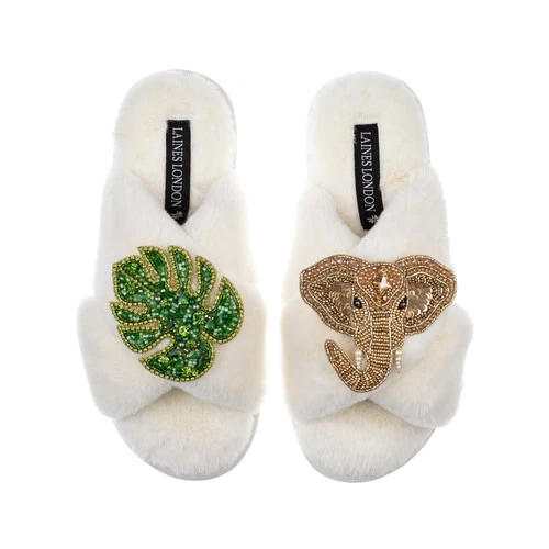 Classic Laines Slippers With Palm Leaf & Gold Elephant Brooches 3 Classic Laines Slippers With Palm Leaf & Gold Elephant Brooches - Image 3
