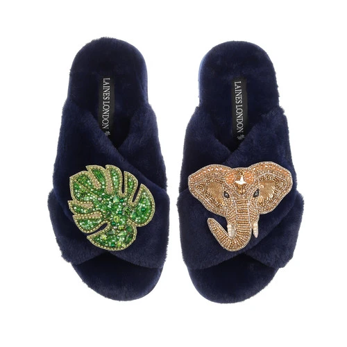 Classic Laines Slippers With Palm Leaf & Gold Elephant Brooches 4 Classic Laines Slippers With Palm Leaf & Gold Elephant Brooches - Image 4