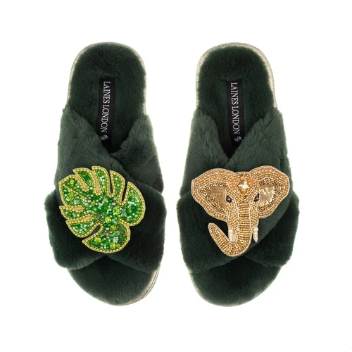Classic Laines Slippers With Palm Leaf & Gold Elephant Brooches 5 Classic Laines Slippers With Palm Leaf & Gold Elephant Brooches - Image 5