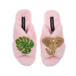 Classic Laines Slippers With Palm Leaf & Gold Elephant Brooches 12 Classic Laines Slippers With Palm Leaf & Gold Elephant Brooches -Laines London file 770