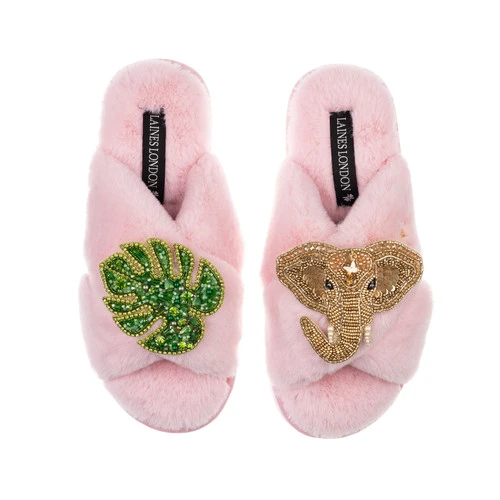 Classic Laines Slippers With Palm Leaf & Gold Elephant Brooches 6 Classic Laines Slippers With Palm Leaf & Gold Elephant Brooches - Image 6