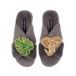 Classic Laines Slippers With Palm Leaf & Gold Elephant Brooches 13 Classic Laines Slippers With Palm Leaf & Gold Elephant Brooches -Laines London file 771