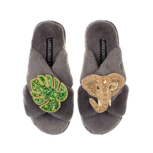 Classic Laines Slippers With Palm Leaf & Gold Elephant Brooches 7 Classic Laines Slippers With Palm Leaf & Gold Elephant Brooches - Image 7