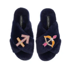 Laines London 13 Classic Laines Slippers With Sagittarius Star Sign Brooches
