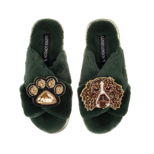 Classic Laines Slippers With Duke The Brown & White Spaniel & Paw Brooches 3 Classic Laines Slippers With Duke The Brown & White Spaniel & Paw Brooches - Image 3