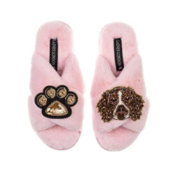 Classic Laines Slippers With Duke The Brown & White Spaniel & Paw Brooches 10 Classic Laines Slippers With Duke The Brown & White Spaniel & Paw Brooches -Laines London file 812