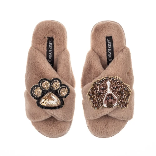Classic Laines Slippers With Duke The Brown & White Spaniel & Paw Brooches 6 Classic Laines Slippers With Duke The Brown & White Spaniel & Paw Brooches - Image 6