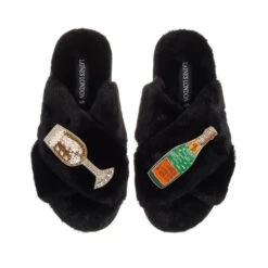 Classic Laines Slippers With Laines Champers & Glass Brooches -Laines London file 818