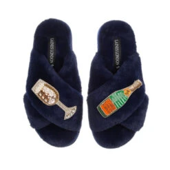 Classic Laines Slippers With Laines Champers & Glass Brooches -Laines London file 819