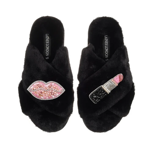 Classic Laines Slippers With Pink & Silver Pucker Up Brooches 3 Classic Laines Slippers With Pink & Silver Pucker Up Brooches - Image 3