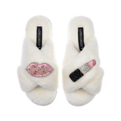 Classic Laines Slippers With Pink & Silver Pucker Up Brooches 9 Classic Laines Slippers With Pink & Silver Pucker Up Brooches -Laines London file 83