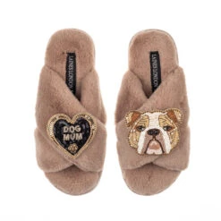 Laines London 31 Classic Laines Slippers With Mr Beefy The Bulldog & Dog Mum Brooches