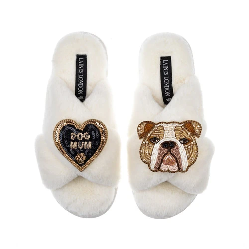 Classic Laines Slippers With Mr Beefy The Bulldog & Dog Mum Brooches 2 Classic Laines Slippers With Mr Beefy The Bulldog & Dog Mum Brooches - Image 2