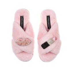 Classic Laines Slippers With Pink & Silver Pucker Up Brooches 10 Classic Laines Slippers With Pink & Silver Pucker Up Brooches -Laines London file 84
