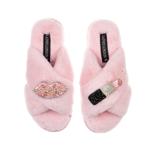 Classic Laines Slippers With Pink & Silver Pucker Up Brooches 5 Classic Laines Slippers With Pink & Silver Pucker Up Brooches - Image 5