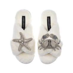 Classic Laines Slippers With Silver Crab & Starfish Brooches