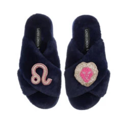 Classic Laines Slippers With Leo Star Sign Brooches -Laines London file 878