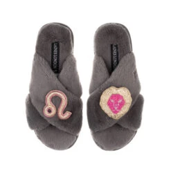Classic Laines Slippers With Leo Star Sign Brooches -Laines London file 880