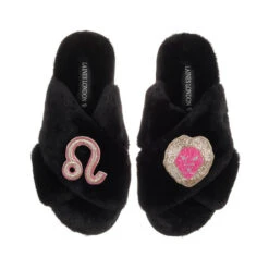 Classic Laines Slippers With Leo Star Sign Brooches -Laines London file 881