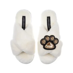 Classic Laines Slippers With Paw Print Brooch 8 Classic Laines Slippers With Paw Print Brooch -Laines London file 891