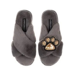 Classic Laines Slippers With Paw Print Brooch 10 Classic Laines Slippers With Paw Print Brooch -Laines London file 893