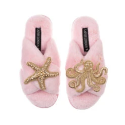 Classic Laines Slippers With Gold Octopus & Starfish Brooches