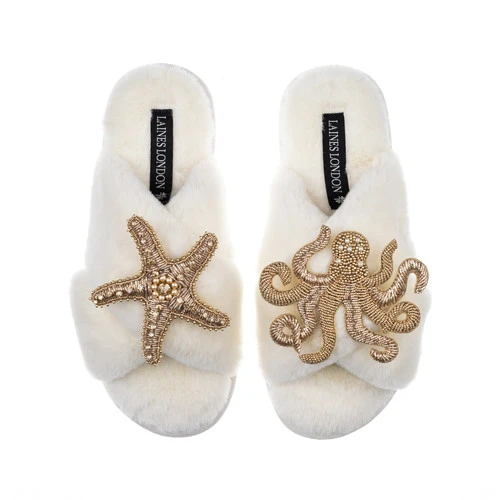 Classic Laines Slippers With Gold Octopus & Starfish Brooches 2 Classic Laines Slippers With Gold Octopus & Starfish Brooches - Image 2