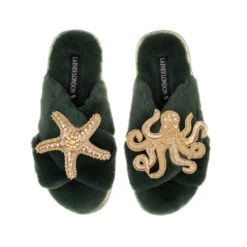 Classic Laines Slippers With Gold Octopus & Starfish Brooches 9 Classic Laines Slippers With Gold Octopus & Starfish Brooches -Laines London file 897