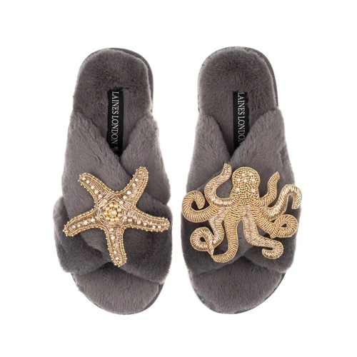 Classic Laines Slippers With Gold Octopus & Starfish Brooches 4 Classic Laines Slippers With Gold Octopus & Starfish Brooches - Image 4
