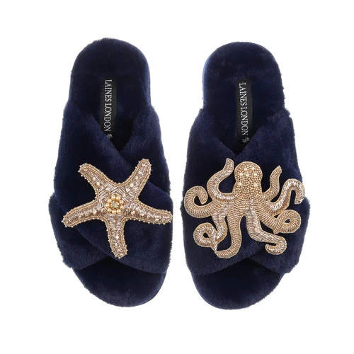 Classic Laines Slippers With Gold Octopus & Starfish Brooches 5 Classic Laines Slippers With Gold Octopus & Starfish Brooches - Image 5
