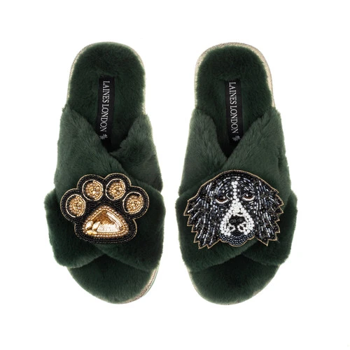 Classic Laines Slippers With Bentley The Black & White Spaniel & Paw Brooches 4 Classic Laines Slippers With Bentley The Black & White Spaniel & Paw Brooches - Image 4