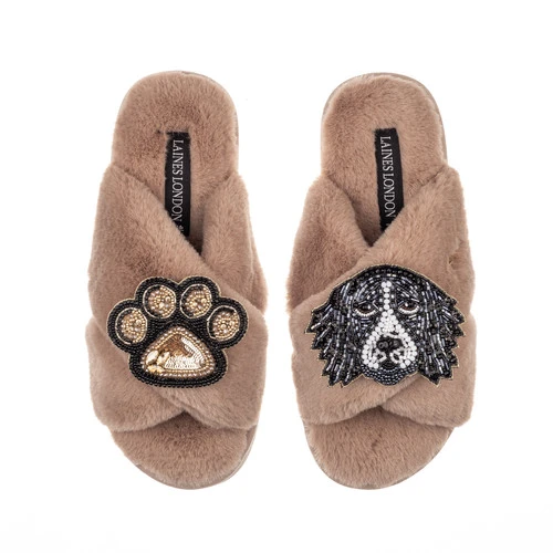 Classic Laines Slippers With Bentley The Black & White Spaniel & Paw Brooches 7 Classic Laines Slippers With Bentley The Black & White Spaniel & Paw Brooches - Image 7