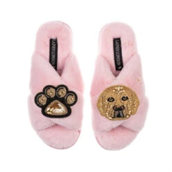 Classic Laines Slippers With Skip The Golden Lab & Paw Brooches 9 Classic Laines Slippers With Skip The Golden Lab & Paw Brooches -Laines London file 937