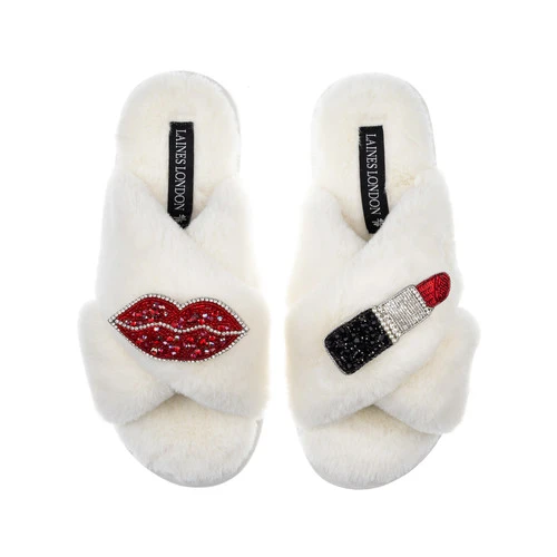 Classic Laines Slippers With Red & Silver Pucker Up Brooches 3 Classic Laines Slippers With Red & Silver Pucker Up Brooches - Image 3