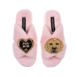 Laines London 29 Classic Laines Slippers With Skip The Golden Lab & Dog Mum Brooches