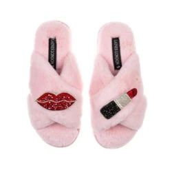 Classic Laines Slippers With Red & Silver Pucker Up Brooches 10 Classic Laines Slippers With Red & Silver Pucker Up Brooches -Laines London file 96
