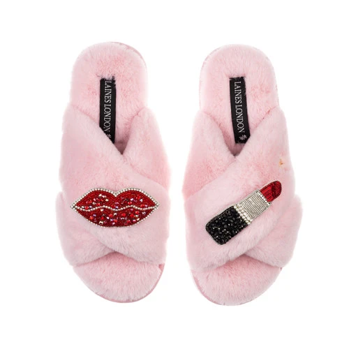 Classic Laines Slippers With Red & Silver Pucker Up Brooches 5 Classic Laines Slippers With Red & Silver Pucker Up Brooches - Image 5