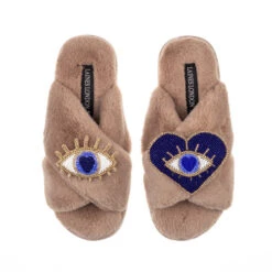 Classic Laines Slippers With Double Blue & Gold Eye Brooches