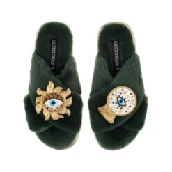 Classic Laines Slippers With Double Mystic Eye Brooches
