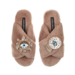 Classic Laines Slippers With Double Mystic Eye Brooches -Laines London file 985