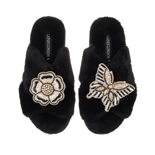 Classic Laines Slippers With Butterfly & Flower Brooches 2 Classic Laines Slippers With Butterfly & Flower Brooches - Image 2