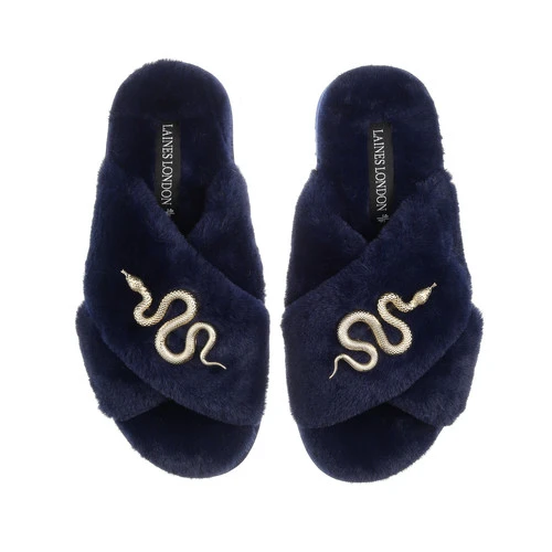 Classic Laines Slippers With Gold Metal Snake Brooches 1 Classic Laines Slippers With Gold Metal Snake Brooches